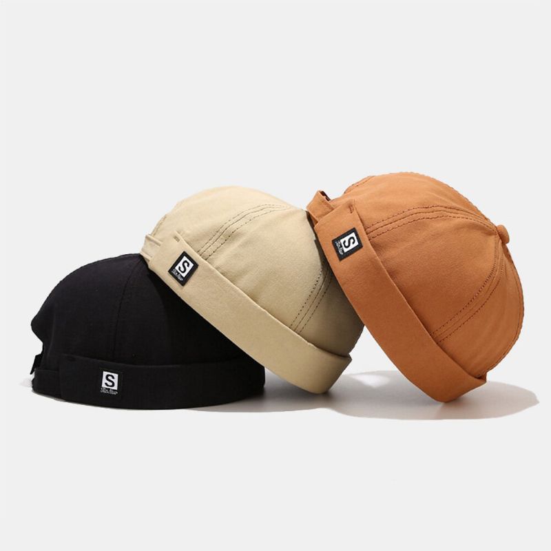 Unisex Enfärgade S Brev Etikett Dome Melon Keps Retro Utomhus Justerbar Brättelös Beanie Hyresvärd Keps Döskalle