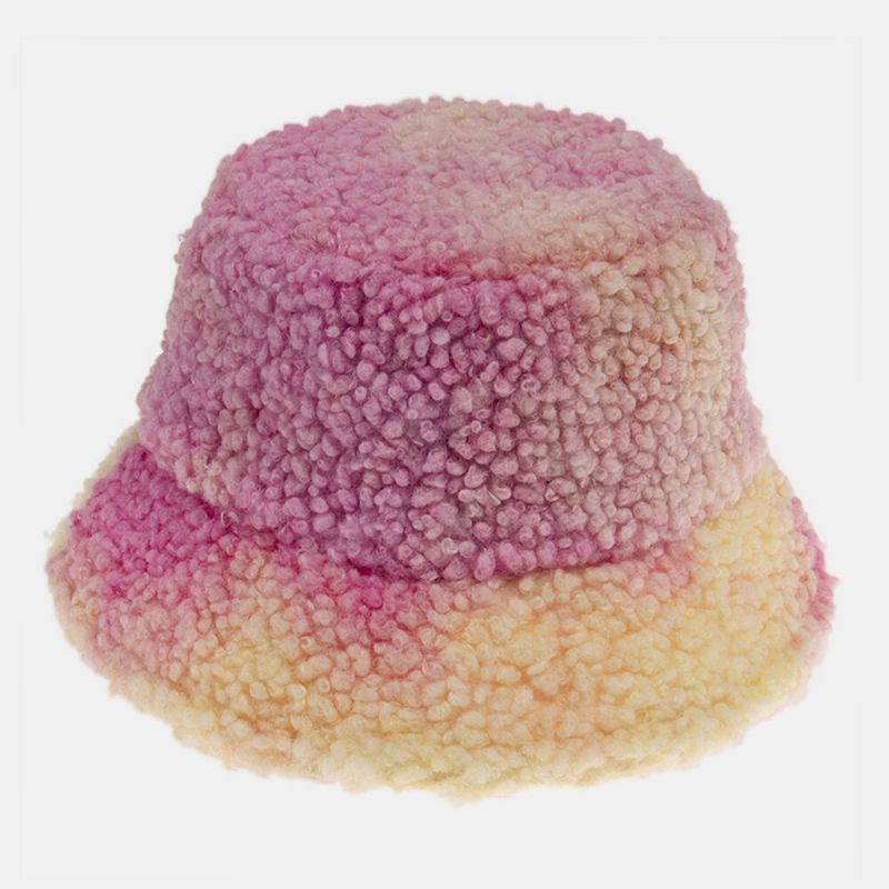 Unisex Filt Lammhår Tie-dye Plus Tjocka Varm Vindtät Mjuk Bucket Hat