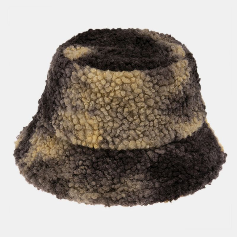 Unisex Filt Lammhår Tie-dye Plus Tjocka Varm Vindtät Mjuk Bucket Hat