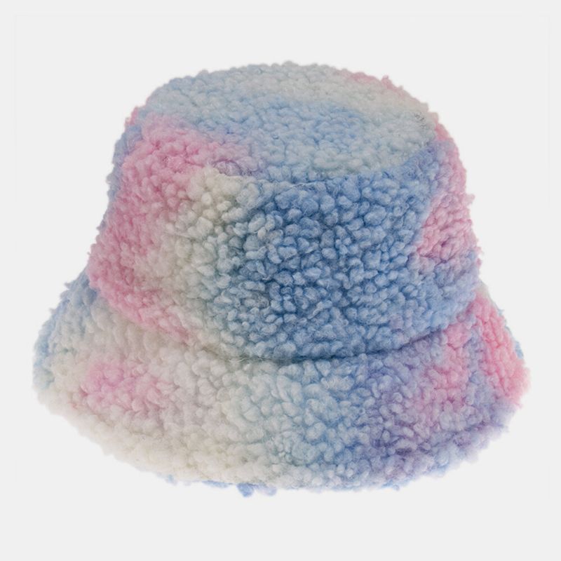 Unisex Filt Lammhår Tie-dye Plus Tjocka Varm Vindtät Mjuk Bucket Hat