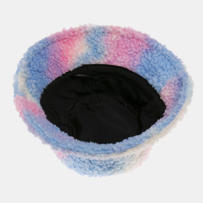 Unisex Filt Lammhår Tie-dye Plus Tjocka Varm Vindtät Mjuk Bucket Hat