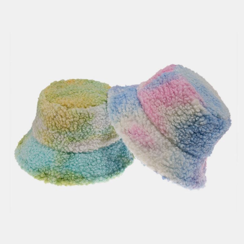 Unisex Filt Lammhår Tie-dye Plus Tjocka Varm Vindtät Mjuk Bucket Hat