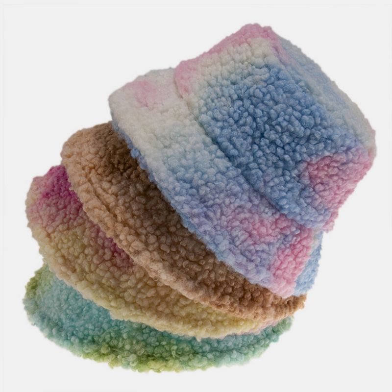 Unisex Filt Lammhår Tie-dye Plus Tjocka Varm Vindtät Mjuk Bucket Hat