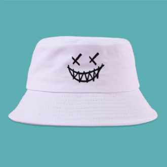 Unisex Funny Face Brodery Bucket Hat Bomull Wild Summer Travel Beach Hat