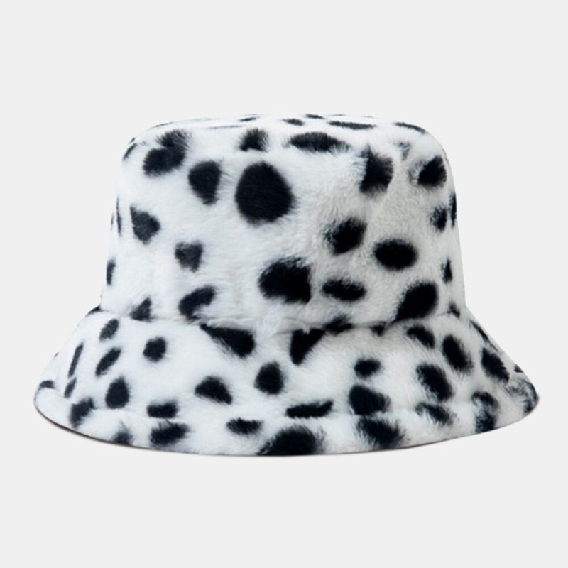 Unisex Fusk Kaninpäls Leopardmönster Tjocka Värme Vintage Bucket Hat