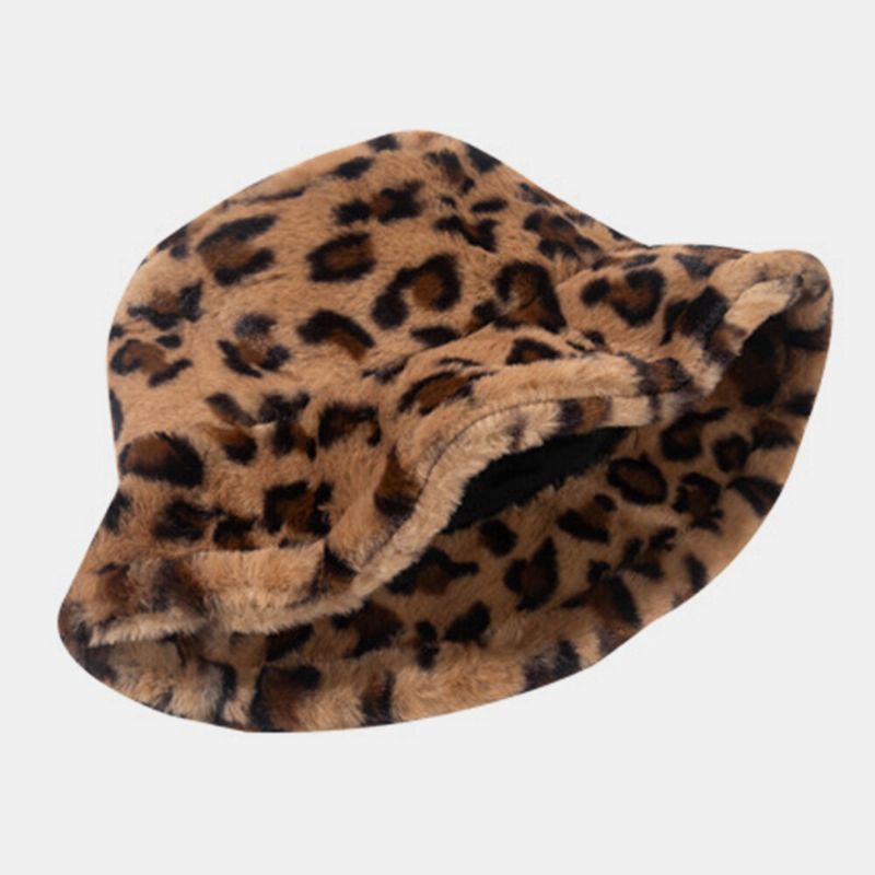 Unisex Fusk Kaninpäls Leopardmönster Tjocka Värme Vintage Bucket Hat