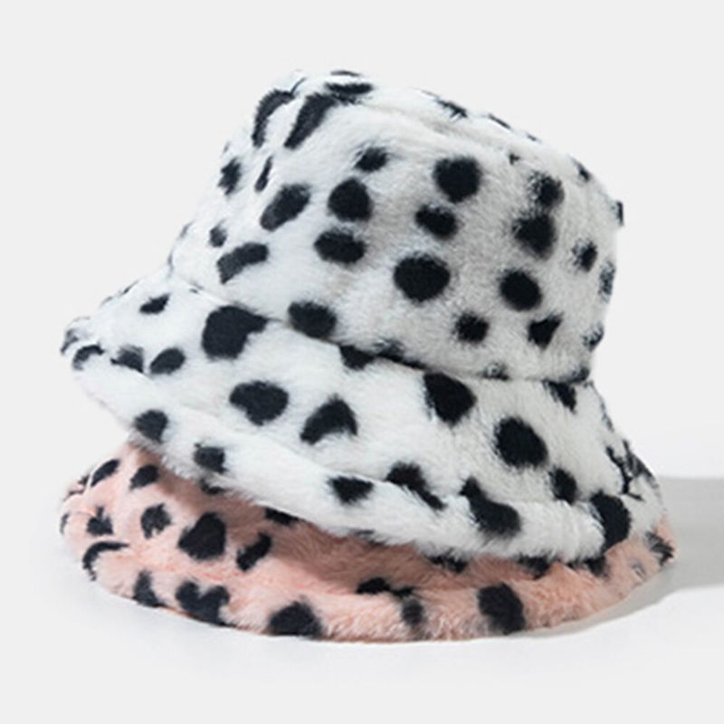 Unisex Fusk Kaninpäls Leopardmönster Tjocka Värme Vintage Bucket Hat