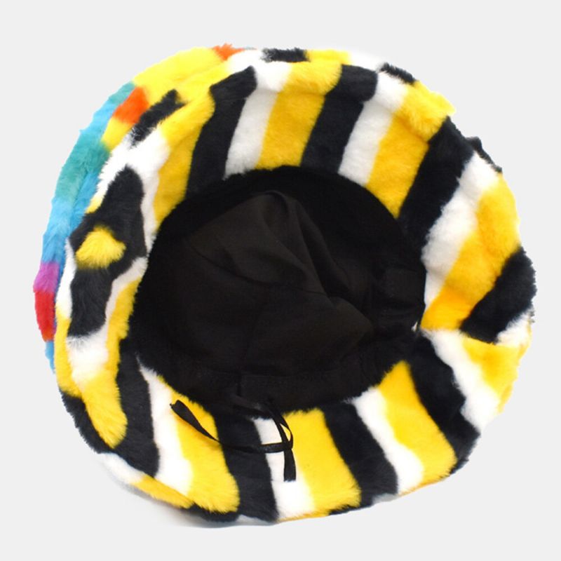 Unisex Fusk Kaninpäls Regnbågsfärg Randig Förtjockning Utomhus Värme Bucket Hat