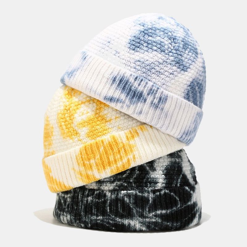 Unisex Irregular Tie-dye Mönster Stickad Keps Street Hip Hop Justerbar Andas Varmt Solskydd Hyresvärd Keps Beanie Skull Cap