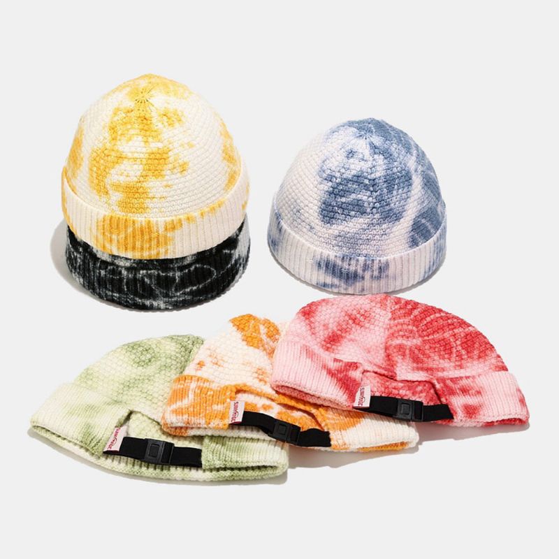 Unisex Irregular Tie-dye Mönster Stickad Keps Street Hip Hop Justerbar Andas Varmt Solskydd Hyresvärd Keps Beanie Skull Cap