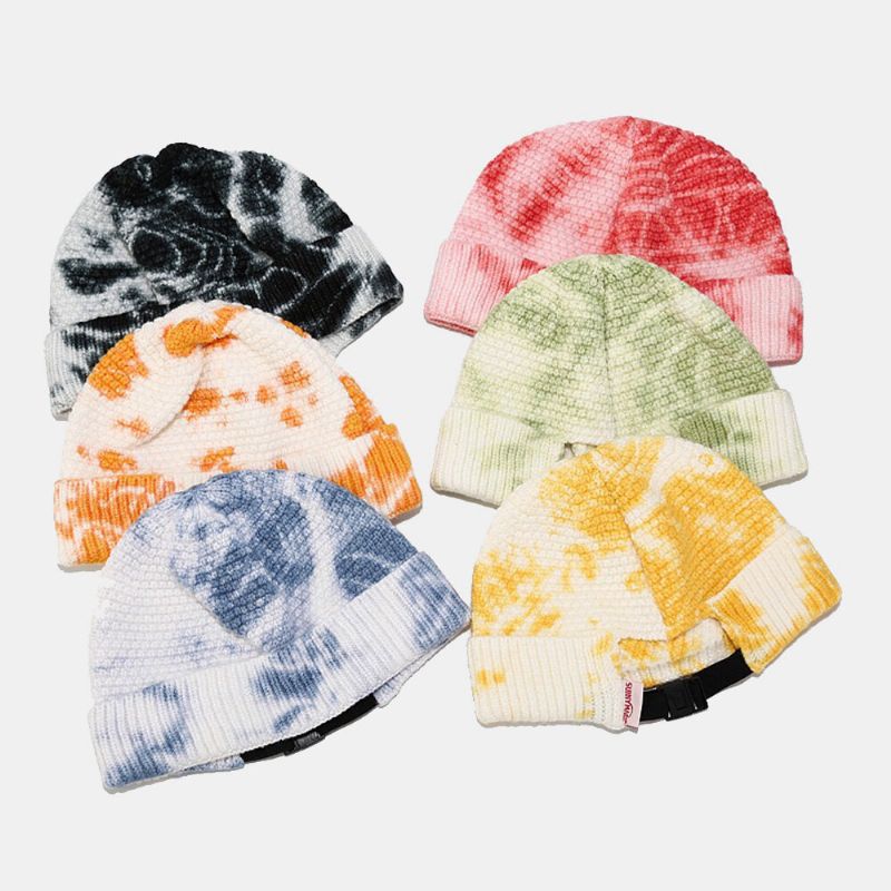 Unisex Irregular Tie-dye Mönster Stickad Keps Street Hip Hop Justerbar Andas Varmt Solskydd Hyresvärd Keps Beanie Skull Cap