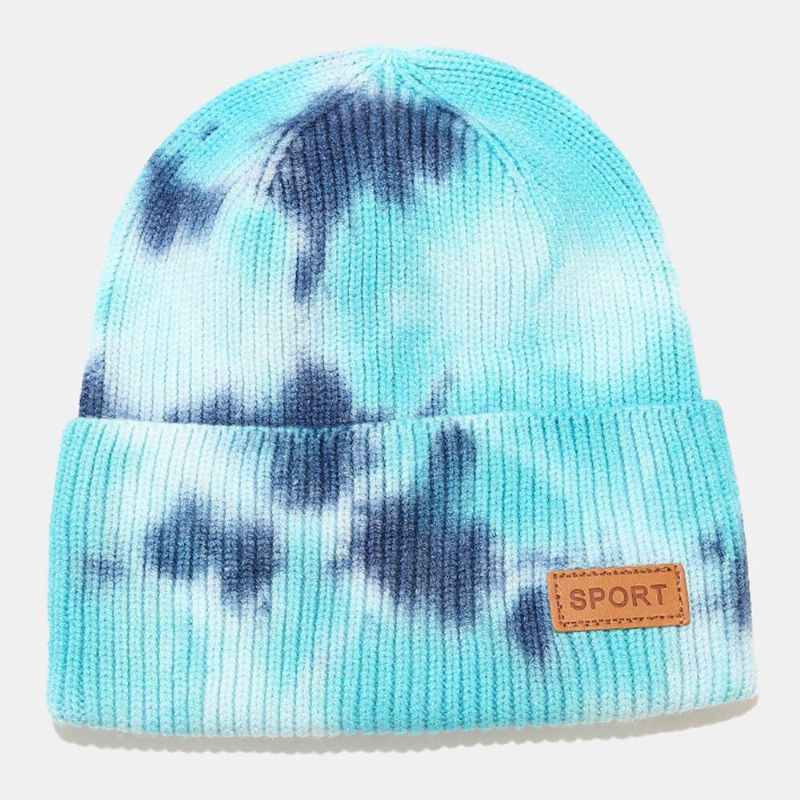 Unisex Kärnspunnet Garn Elastisk Stickad Tie-dye Mössa Mode Casual Brevetikett Höst Vinter Värme Brädlöst Mössa Hyresvärd Keps