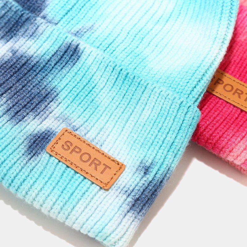 Unisex Kärnspunnet Garn Elastisk Stickad Tie-dye Mössa Mode Casual Brevetikett Höst Vinter Värme Brädlöst Mössa Hyresvärd Keps