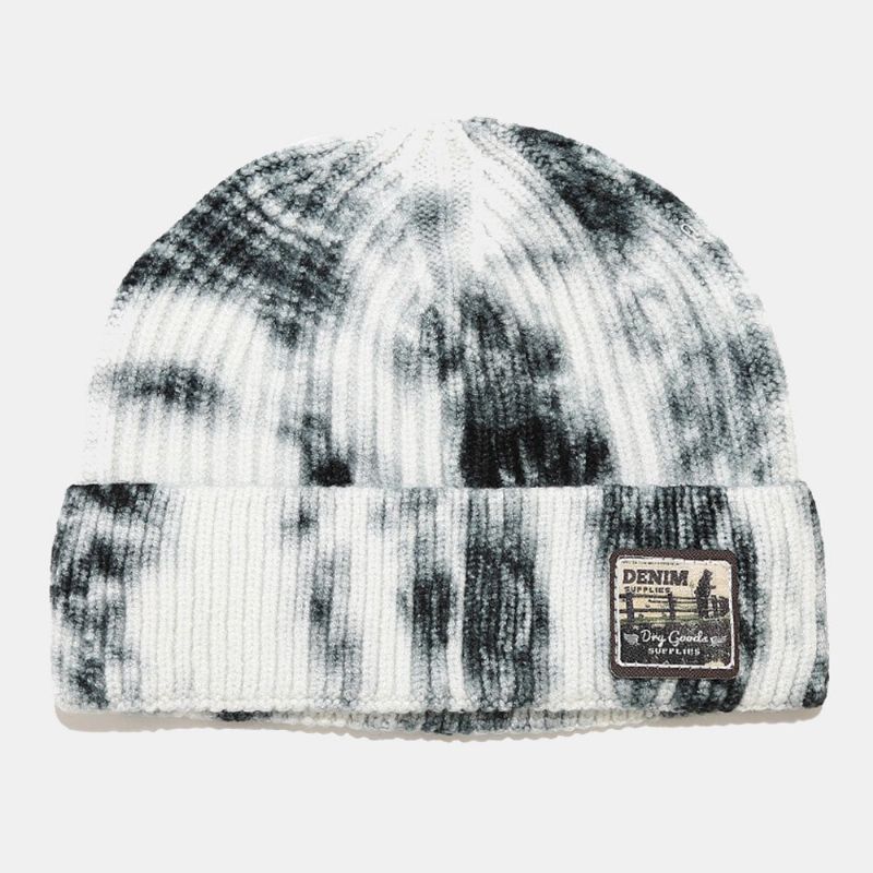 Unisex Kärnspunnet Garn Stickat Tie-dye Cartoon Patch Mode Warmth Beanie Hat