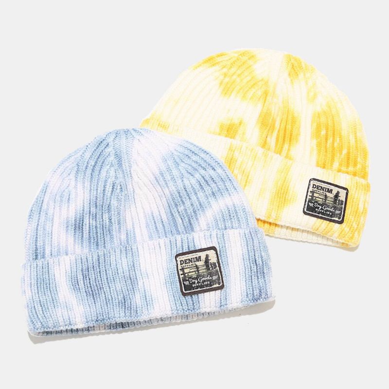 Unisex Kärnspunnet Garn Stickat Tie-dye Cartoon Patch Mode Warmth Beanie Hat