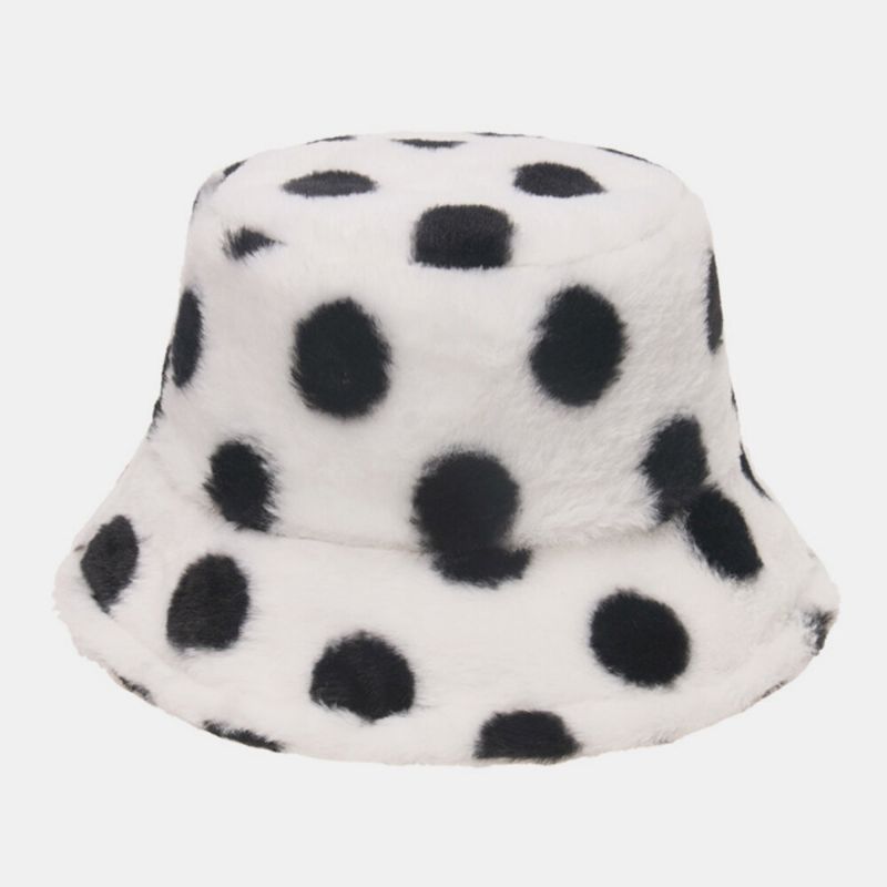 Unisex Kaninhår Färgglada Prickar Mönster Plus Tjocka Varm Vindtät Mjuk All-match Travel Bucket Hat