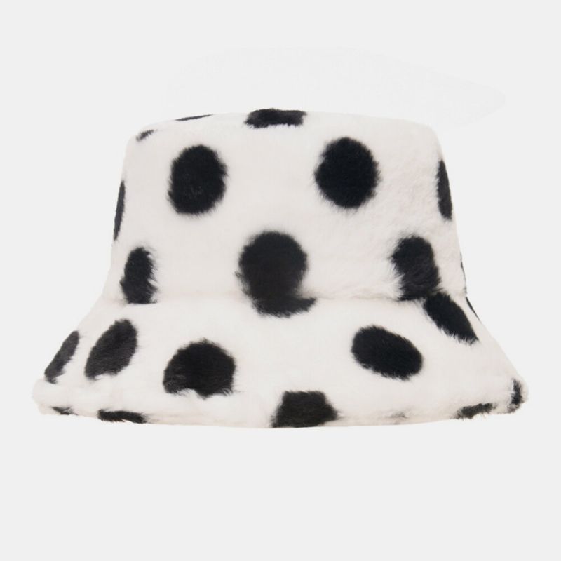 Unisex Kaninhår Färgglada Prickar Mönster Plus Tjocka Varm Vindtät Mjuk All-match Travel Bucket Hat