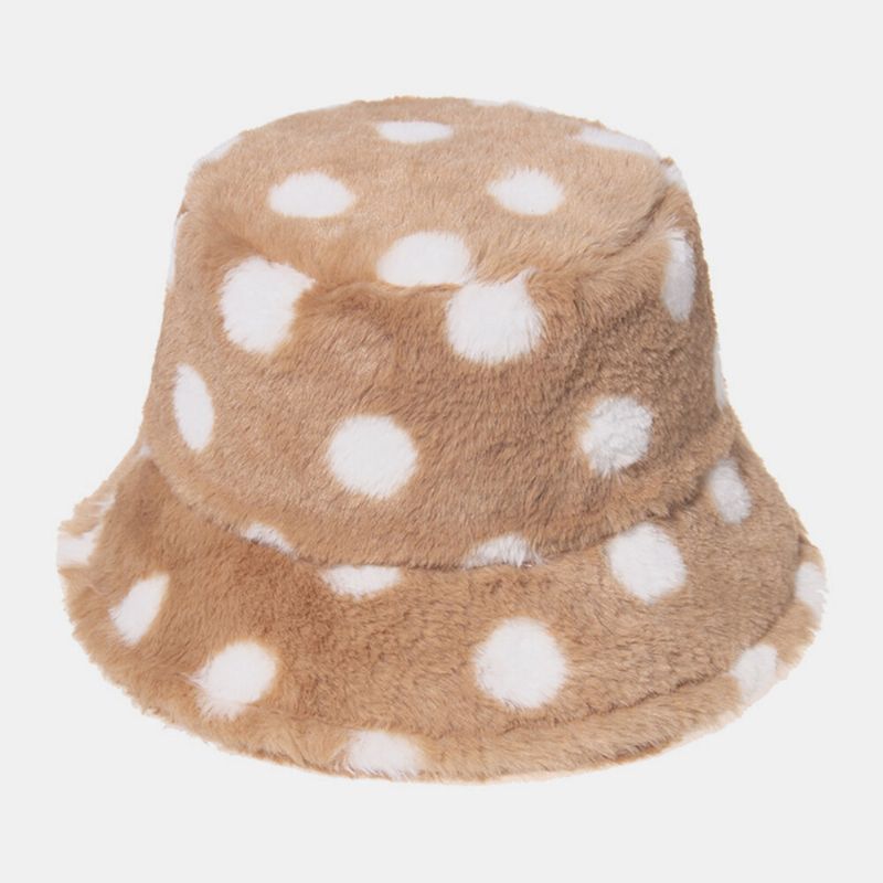 Unisex Kaninhår Färgglada Prickar Mönster Plus Tjocka Varm Vindtät Mjuk All-match Travel Bucket Hat