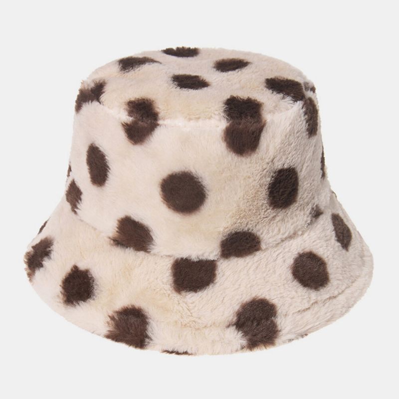 Unisex Kaninhår Färgglada Prickar Mönster Plus Tjocka Varm Vindtät Mjuk All-match Travel Bucket Hat