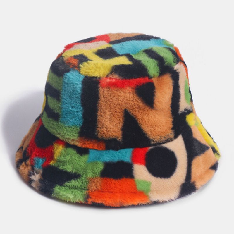 Unisex Kaninhår Kontrast Färg Antal Utskrift Casual Outdoor Mode Visir Bucket Hat