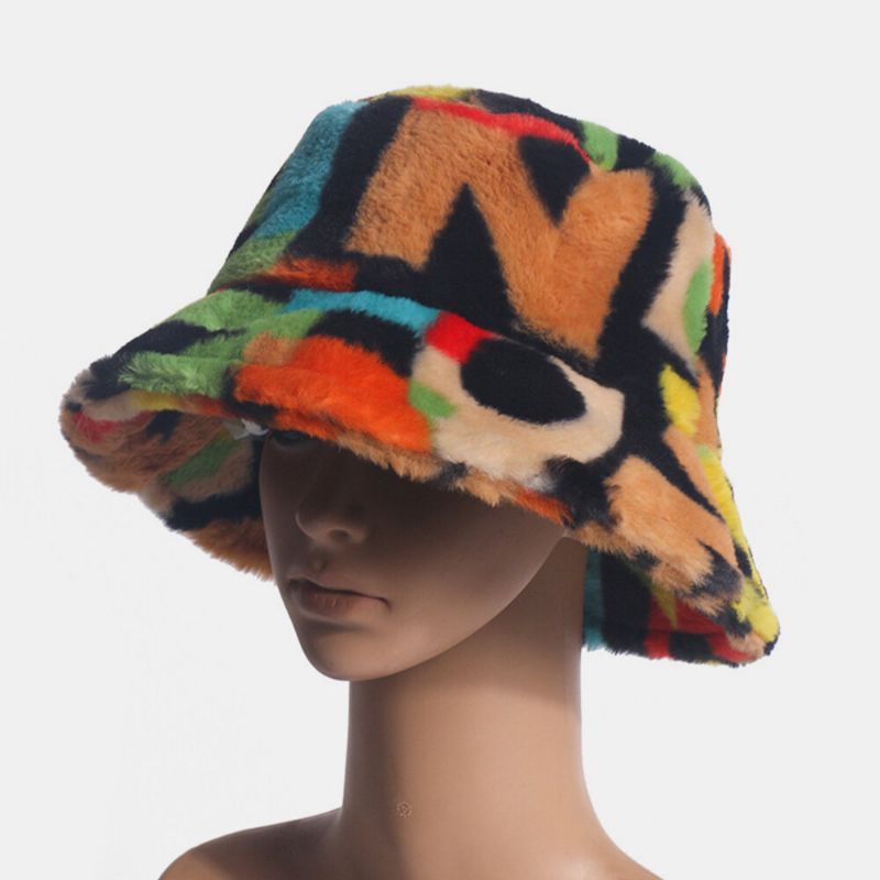 Unisex Kaninhår Kontrast Färg Antal Utskrift Casual Outdoor Mode Visir Bucket Hat