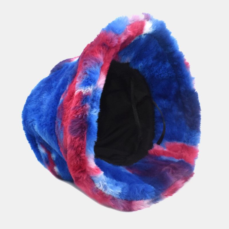 Unisex Konst Kaninpäls Färgglad Gradient Tie-dye Bucket Hat Vinter Tjocka Värme Vindtät Mode Solskyddshatt