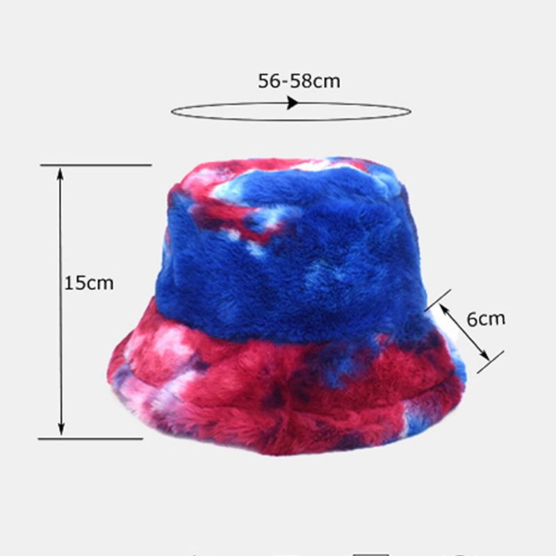 Unisex Konst Kaninpäls Färgglad Gradient Tie-dye Bucket Hat Vinter Tjocka Värme Vindtät Mode Solskyddshatt