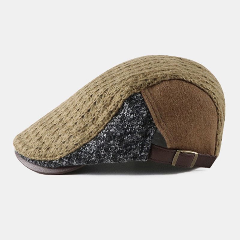 Unisex Kontrasterande Färger Stor Brättad Platt Hatt Brittisk Casual Höst Vinter Varmt Solskydd Basker Keps Newsboy Hatt Cabbie Hatt