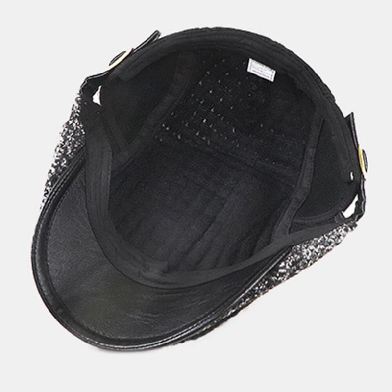 Unisex Kontrasterande Färger Stor Brättad Platt Hatt Brittisk Casual Höst Vinter Varmt Solskydd Basker Keps Newsboy Hatt Cabbie Hatt