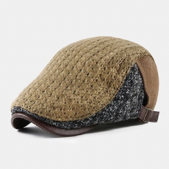 Unisex Kontrasterande Färger Stor Brättad Platt Hatt Brittisk Casual Höst Vinter Varmt Solskydd Basker Keps Newsboy Hatt Cabbie Hatt