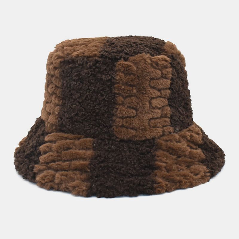 Unisex Lammhår Kontrastfärg Casual Varm Parhatt Bucket Hat