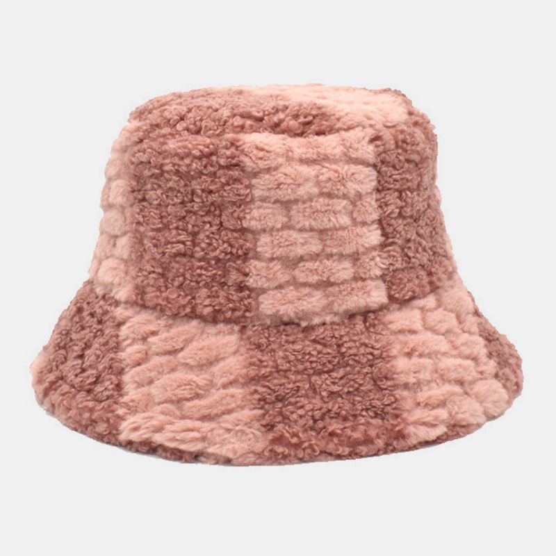 Unisex Lammhår Kontrastfärg Casual Varm Parhatt Bucket Hat