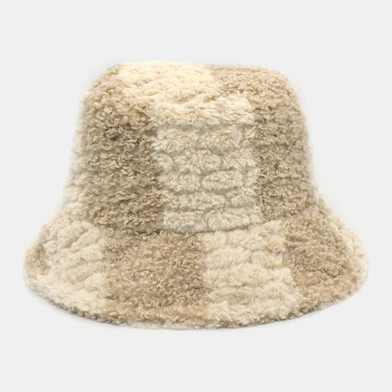 Unisex Lammhår Kontrastfärg Casual Varm Parhatt Bucket Hat