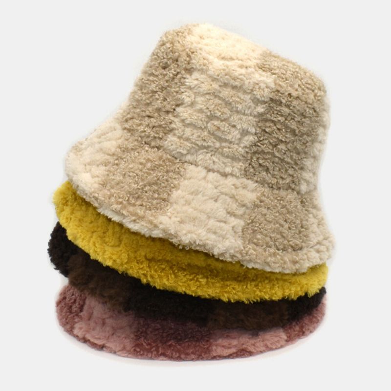 Unisex Lammhår Kontrastfärg Casual Varm Parhatt Bucket Hat