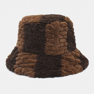 Unisex Lammhår Kontrastfärg Casual Varm Parhatt Bucket Hat