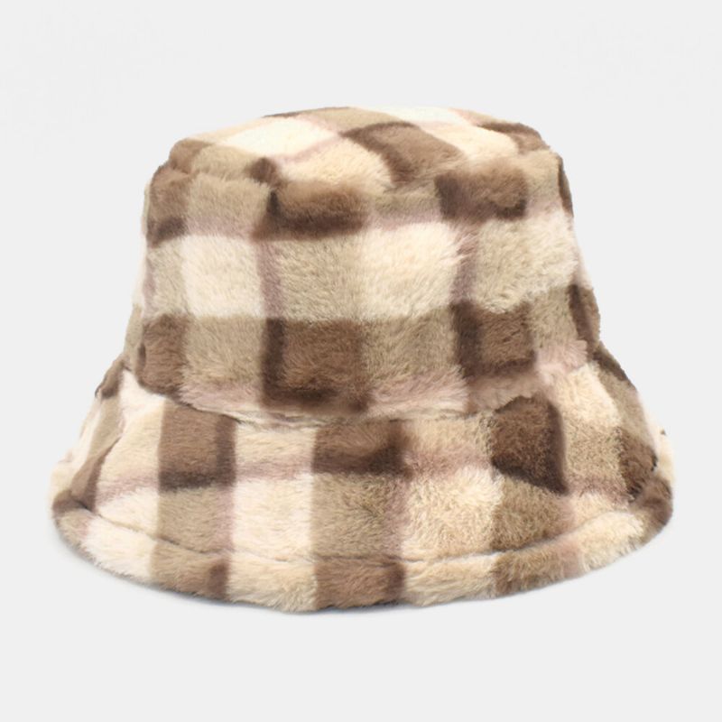 Unisex Lammhår Kontrastfärg Varm Casual Parhatt Bucket Hat