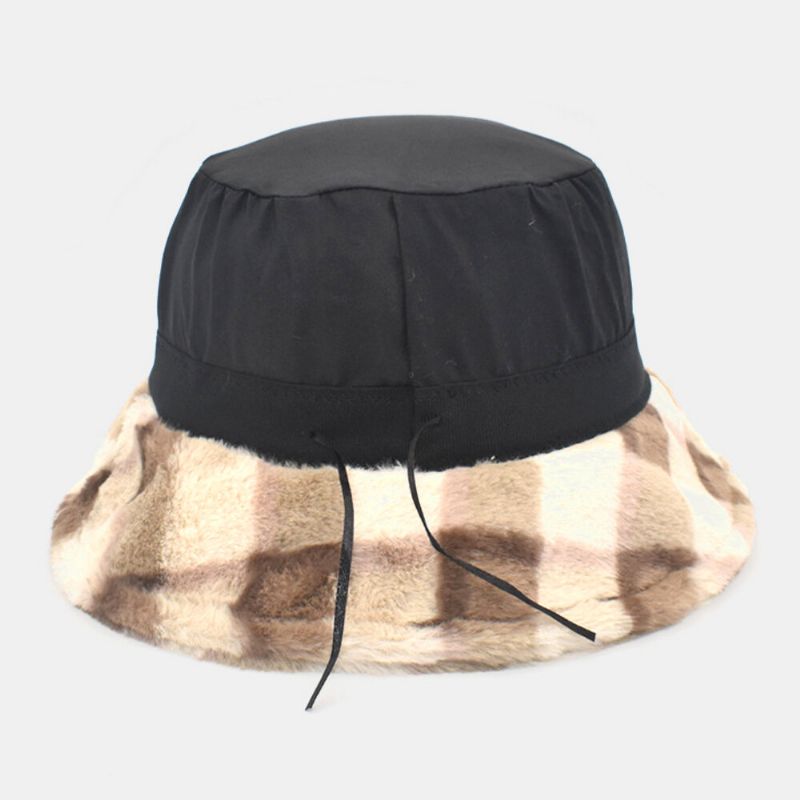 Unisex Lammhår Kontrastfärg Varm Casual Parhatt Bucket Hat