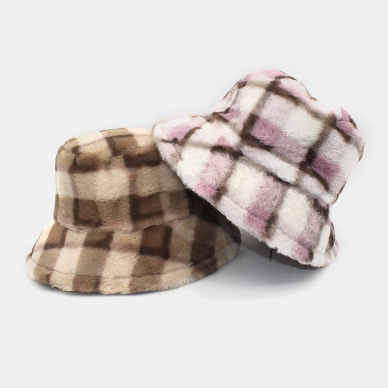 Unisex Lammhår Kontrastfärg Varm Casual Parhatt Bucket Hat