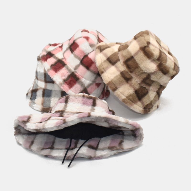 Unisex Lammhår Kontrastfärg Varm Casual Parhatt Bucket Hat