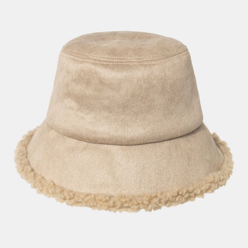 Unisex Lammhår Mocka Plus Tjock Varm Vindtät Mjuk All-match Bucket Hat