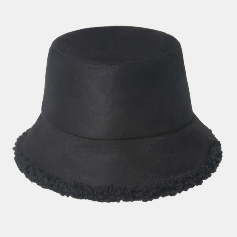 Unisex Lammhår Mocka Plus Tjock Varm Vindtät Mjuk All-match Bucket Hat