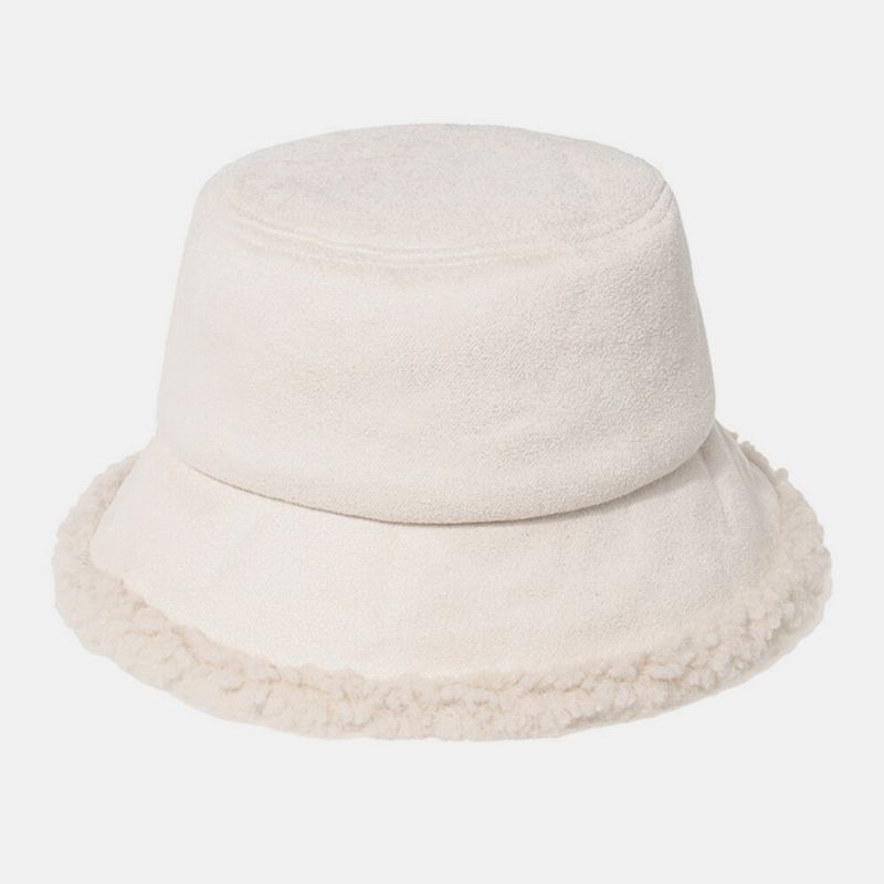 Unisex Lammhår Mocka Plus Tjock Varm Vindtät Mjuk All-match Bucket Hat