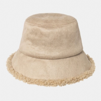 Unisex Lammhår Mocka Plus Tjock Varm Vindtät Mjuk All-match Bucket Hat