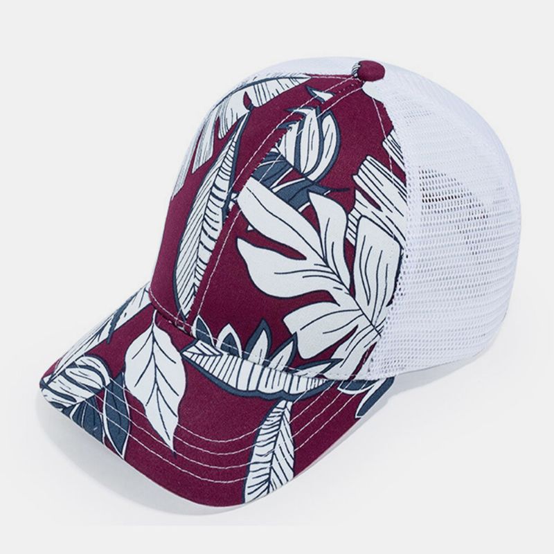 Unisex Mesh Andas Mode Blomma Löv Tryckt Semestersolskydd Baseballhatt