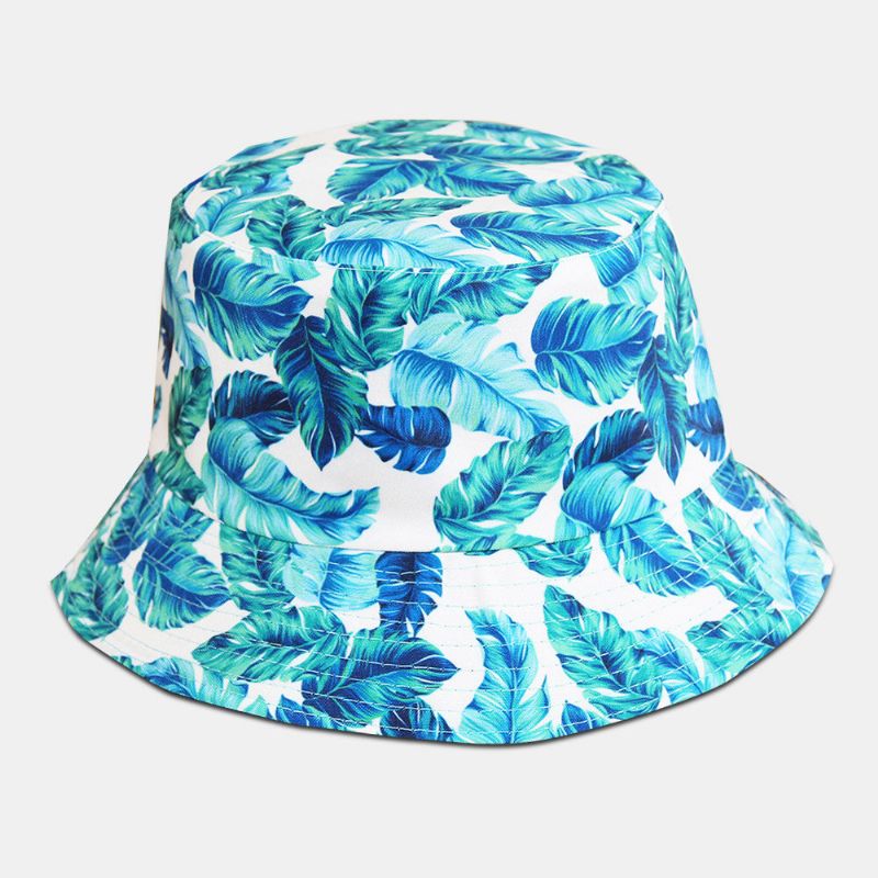 Unisex Överläggsblad Tryck Vändbar Bucket Hat Dubbelsidig Solhatt Solhatt Sommarresor Strandhatt