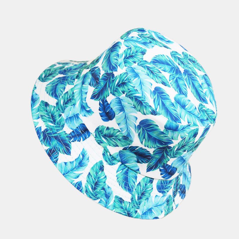 Unisex Överläggsblad Tryck Vändbar Bucket Hat Dubbelsidig Solhatt Solhatt Sommarresor Strandhatt