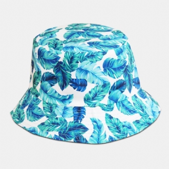 Unisex Överläggsblad Tryck Vändbar Bucket Hat Dubbelsidig Solhatt Solhatt Sommarresor Strandhatt