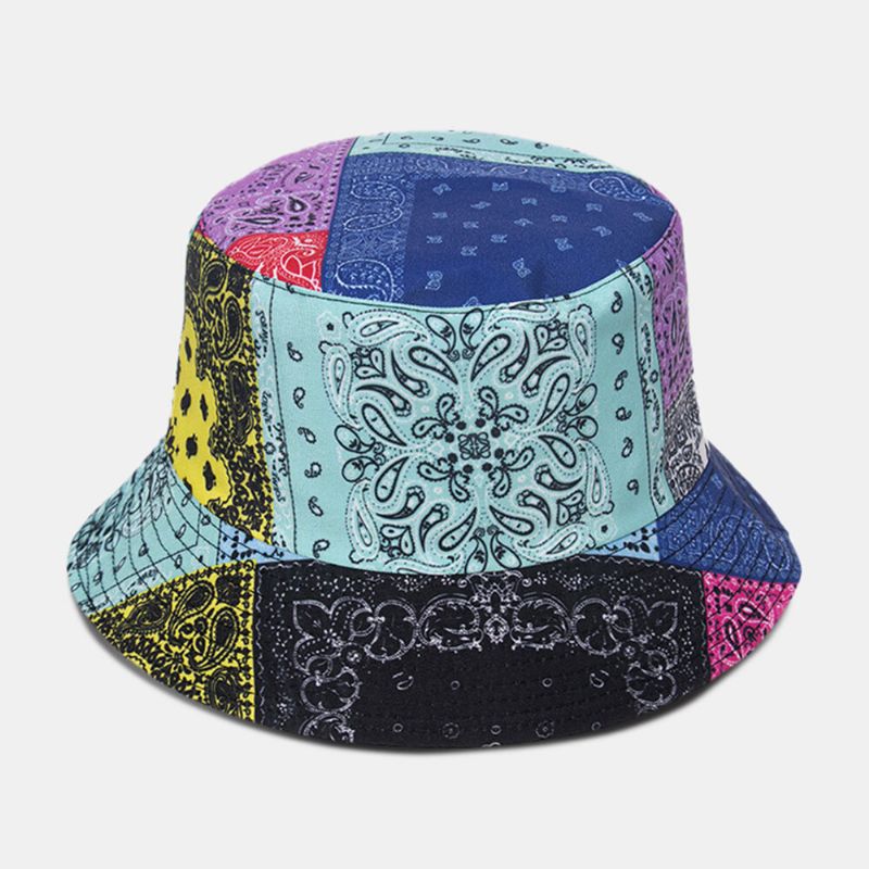 Unisex Overlay Cashew-tryck Bucket Hat Blandade Färgsömmar Casual Solskyddshatt