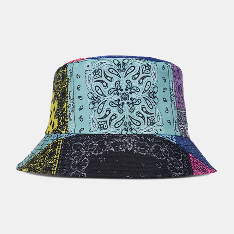 Unisex Overlay Cashew-tryck Bucket Hat Blandade Färgsömmar Casual Solskyddshatt