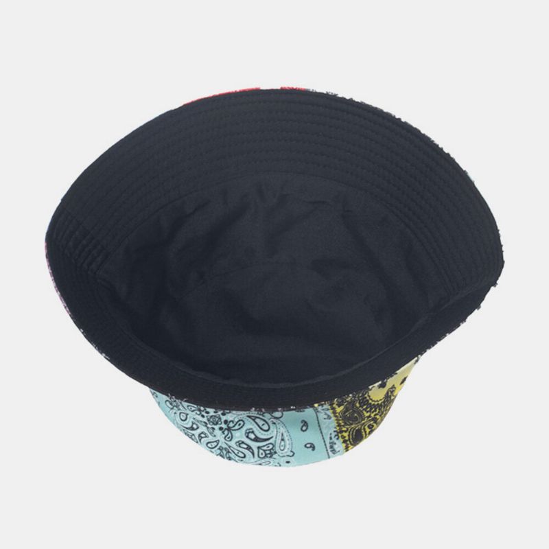 Unisex Overlay Cashew-tryck Bucket Hat Blandade Färgsömmar Casual Solskyddshatt